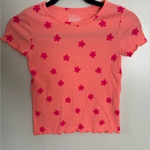 Cat &Jack Coral Pink Floral Ribbed Tee NWOT